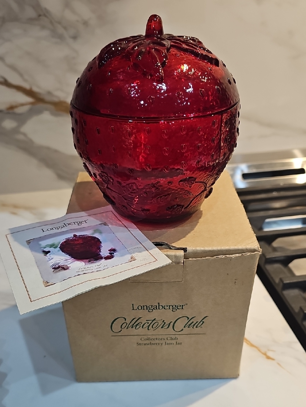Longaberger Ruby Red Glass Strawberry Jar with Lid
